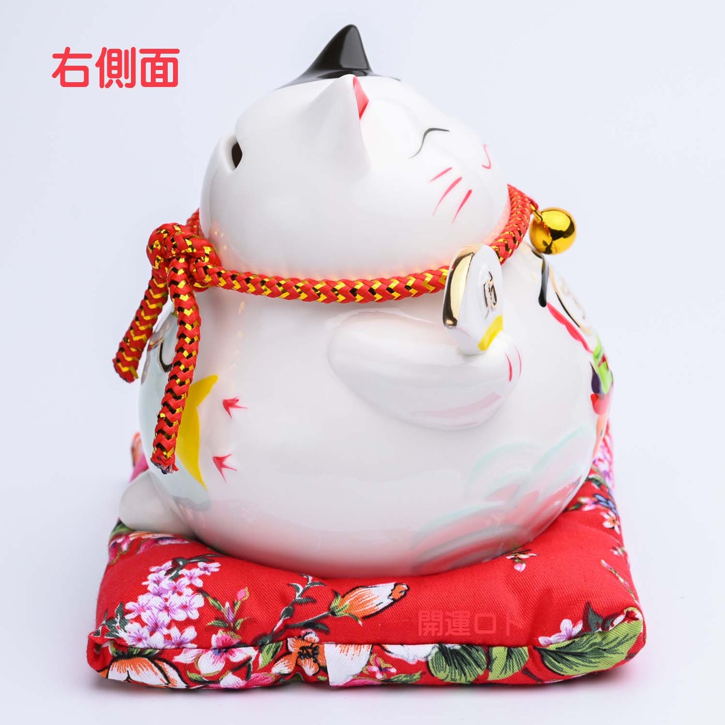 開運ロト 宝船招き猫(中) 貯金箱 鈴(大中)2個 超ふわふわ座布団付き