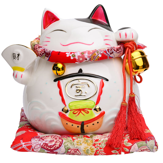 開運ロト 宝船招き猫(特大) 貯金箱 鈴(超特大・大)2個 超ふわふわ座布団付き