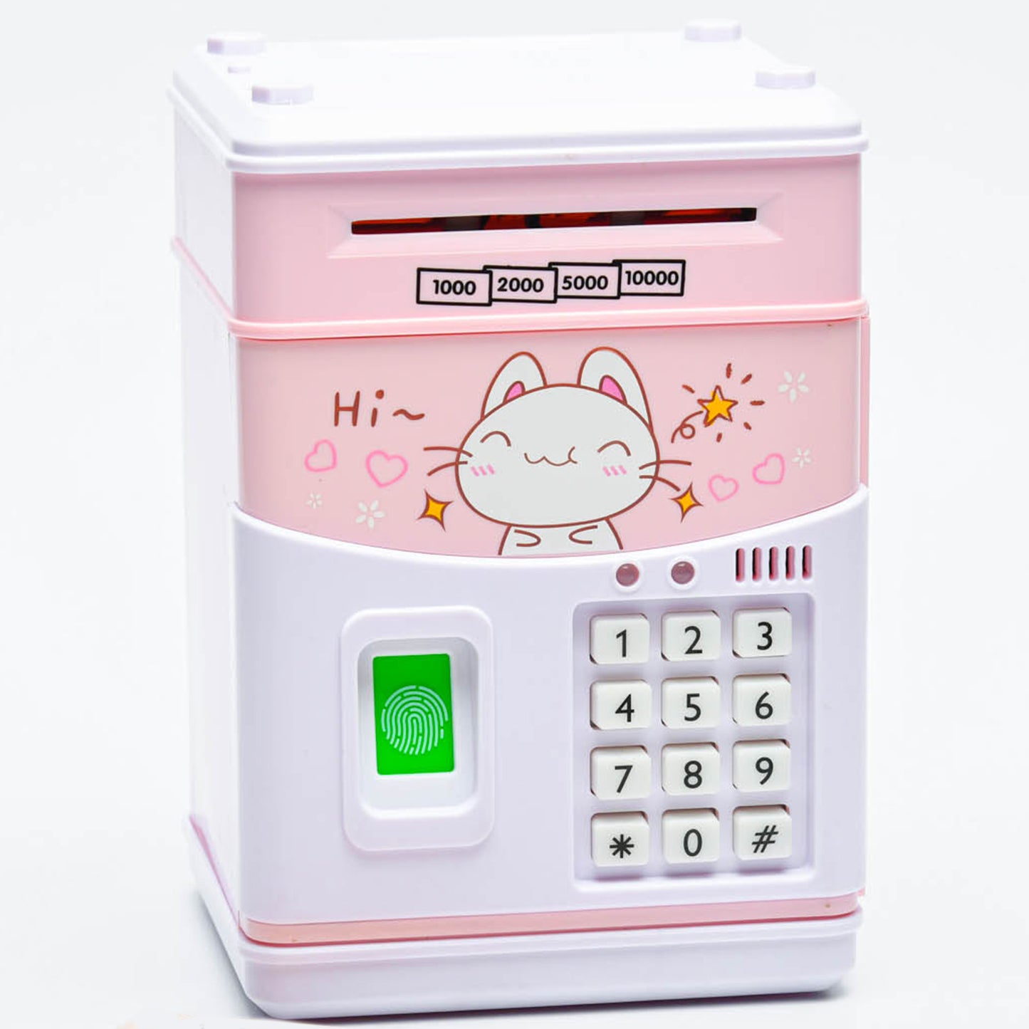 開運ロト ATM 貯金箱 ピンク こども銀行券付き 英語の童謡音楽 日本語ガイド付き