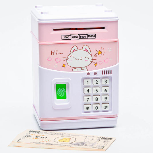 開運ロト ATM 貯金箱 ピンク こども銀行券付き 英語の童謡音楽 日本語ガイド付き